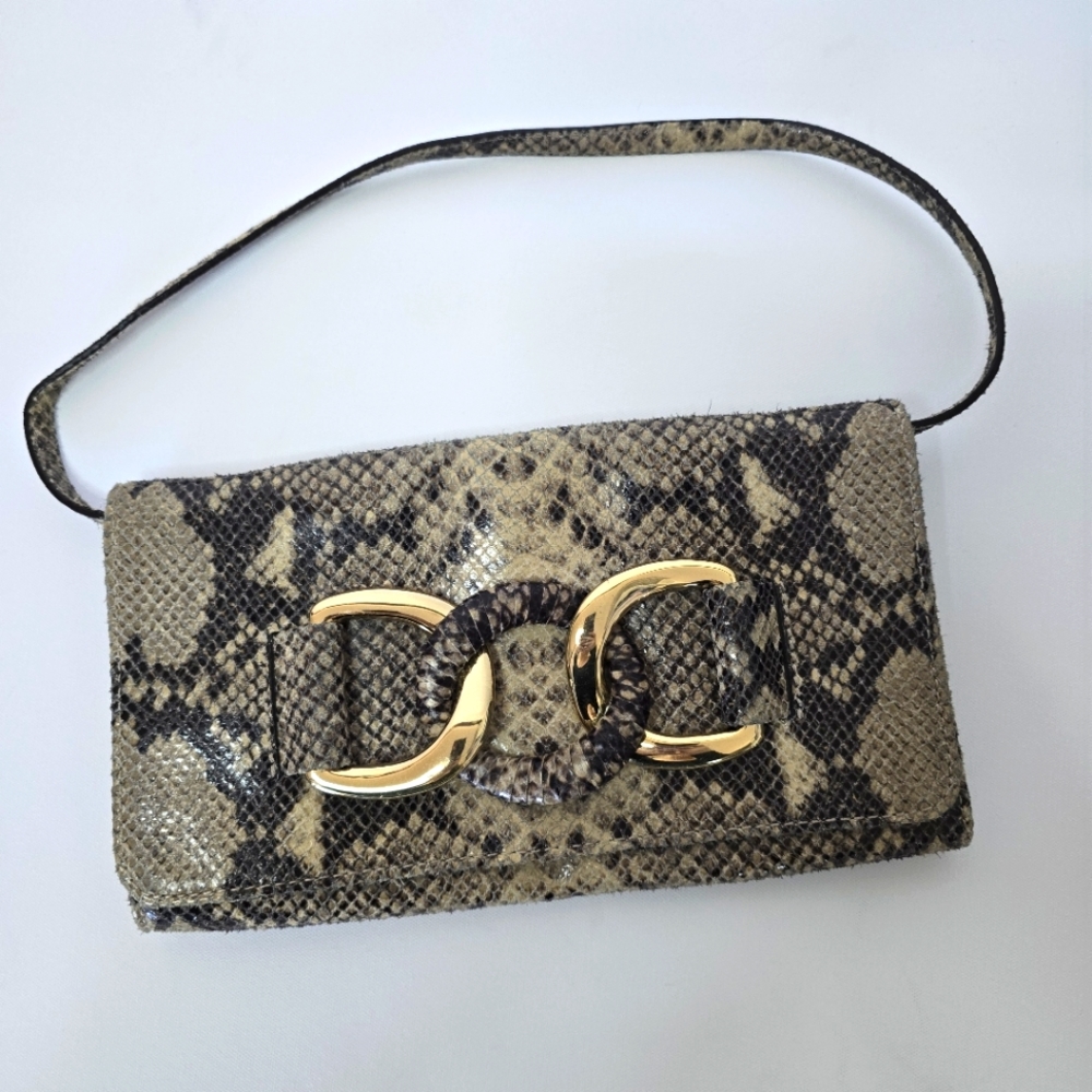 EUC Michael Kors Snakeskin Clutch with Gold Chain Accent